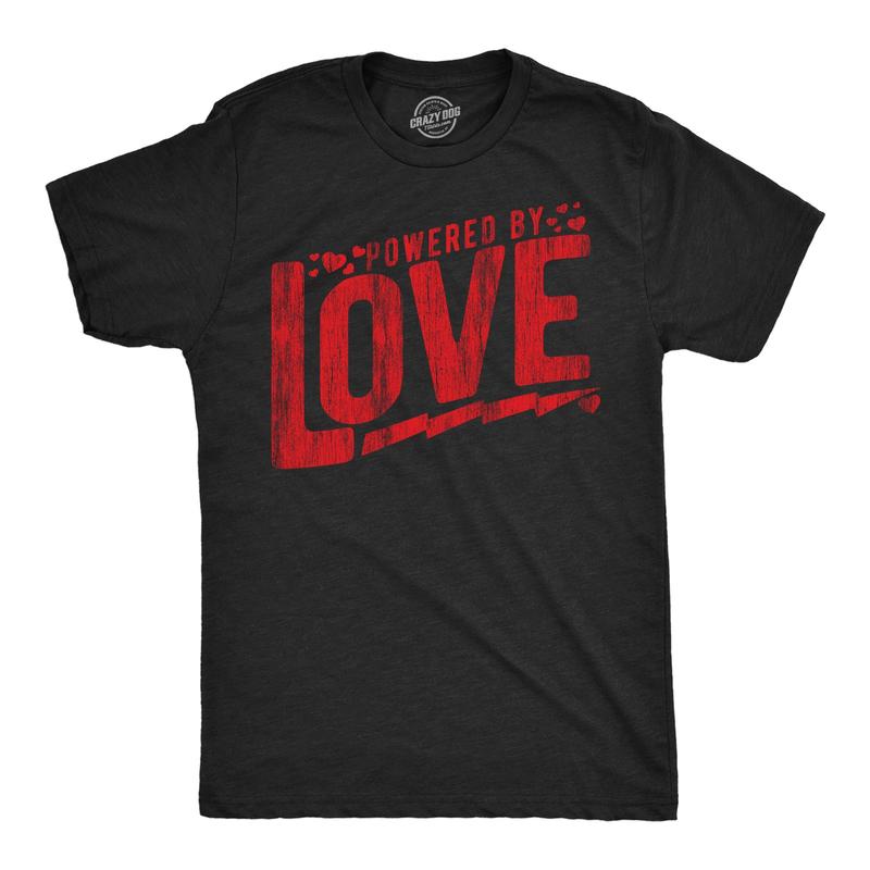 Mens Powered By Love Funny T Shirts Cute Valentines Day Graphic Tee for Unisex M