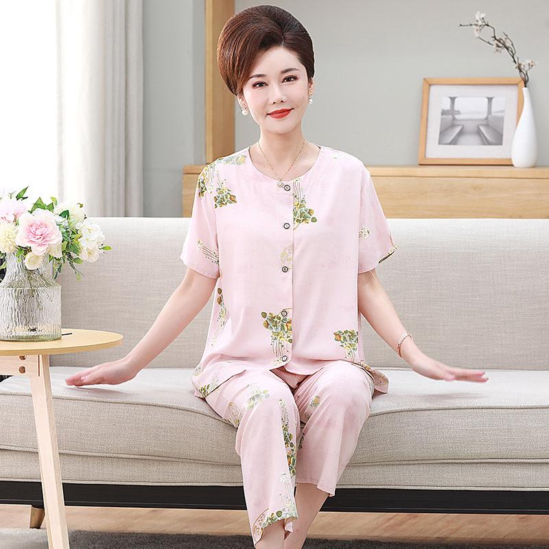 Women's Pajamas Short Sleeve Long Pants Loungewear Button Cardigan Set