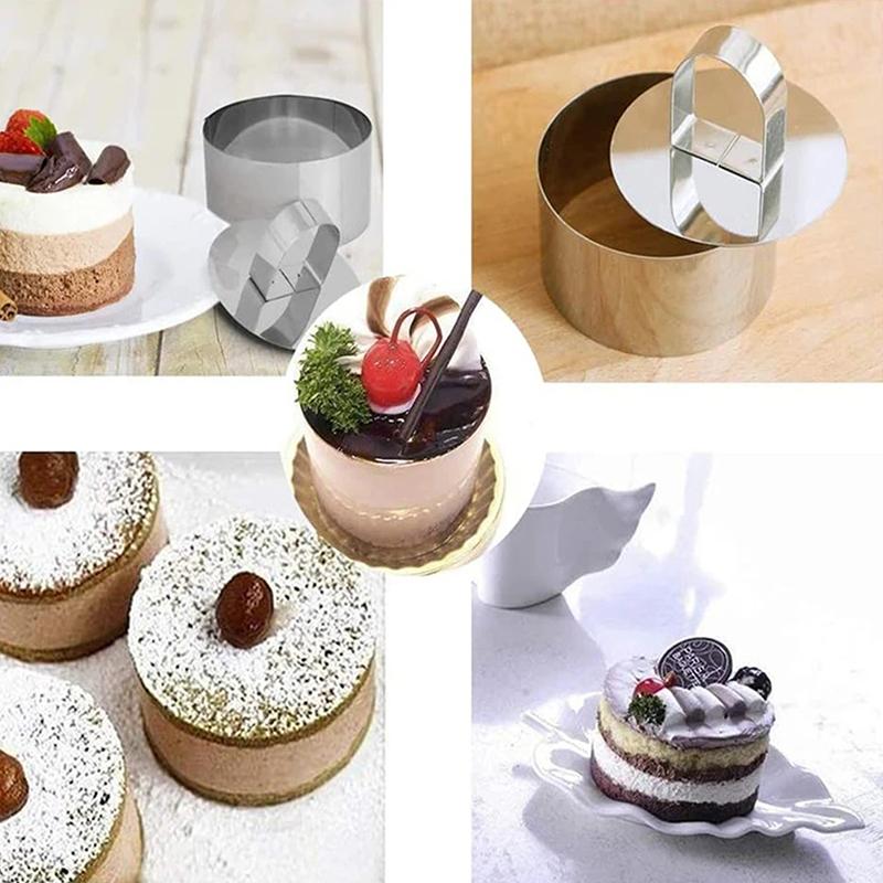 Forma do ciasta DIY ze stali nierdzewnej, narzędzia dekoracyjne, okrągły srebrny pierścień, krajalnica, ręczny pchacz, akcesoria do pieczenia ciasta