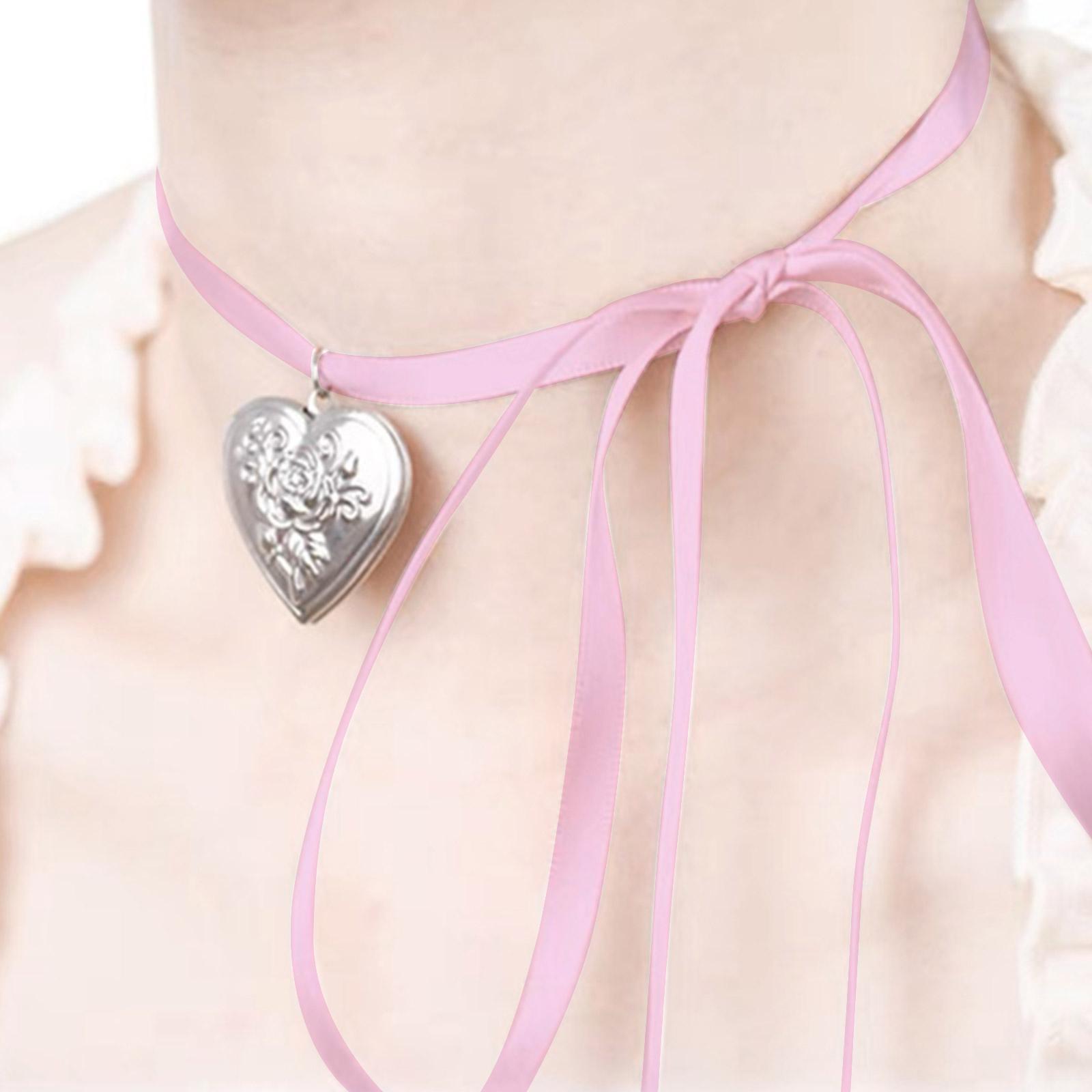 

Silver Album Box Ribbon Strap Bowknot Openable Picture Frame Flower Loves Pendant Necklace for Women Daily Jewelry 2023 1 рожевий