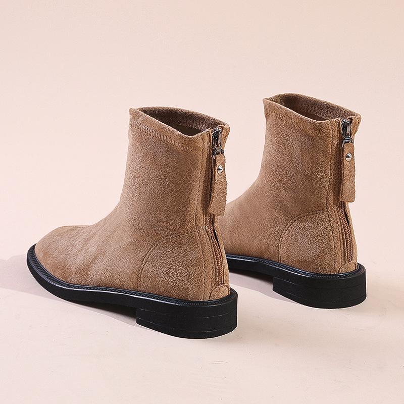 Large Size Low Heel Simple Short Boots Women's 2025 Korean Version of the New Suede Rear Zipper Thick Heel Thin Short Martin Boots