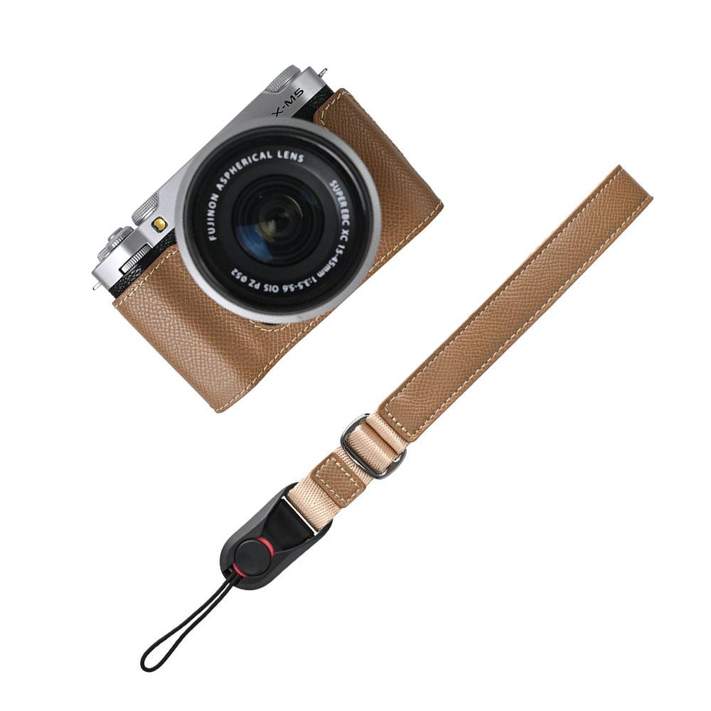 Palm Print PU Leather Camera Half Case for Fujifilm XM5 Fuji X-M5 Bottom Opening Cover With Hand Strap