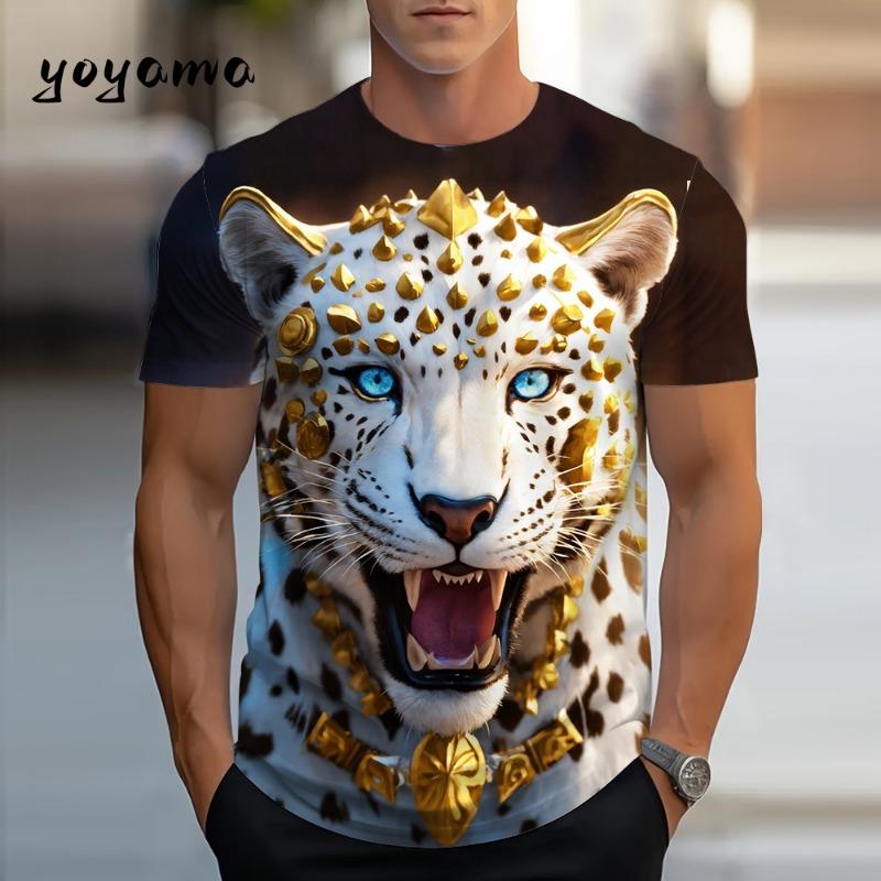 3D Tiger Men's T-Shirt Summer Outdoor Breathable Men Top Trendy Versatile Men's Clothing Casual Printed Men's Short Sleeve Shirt