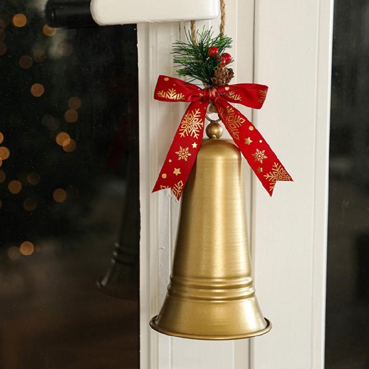 Christmas Bells Decors with Hanging Rope Pine Cone Bowknot Vintage Metal Bells for Tree Wreath Door Wall Decorations