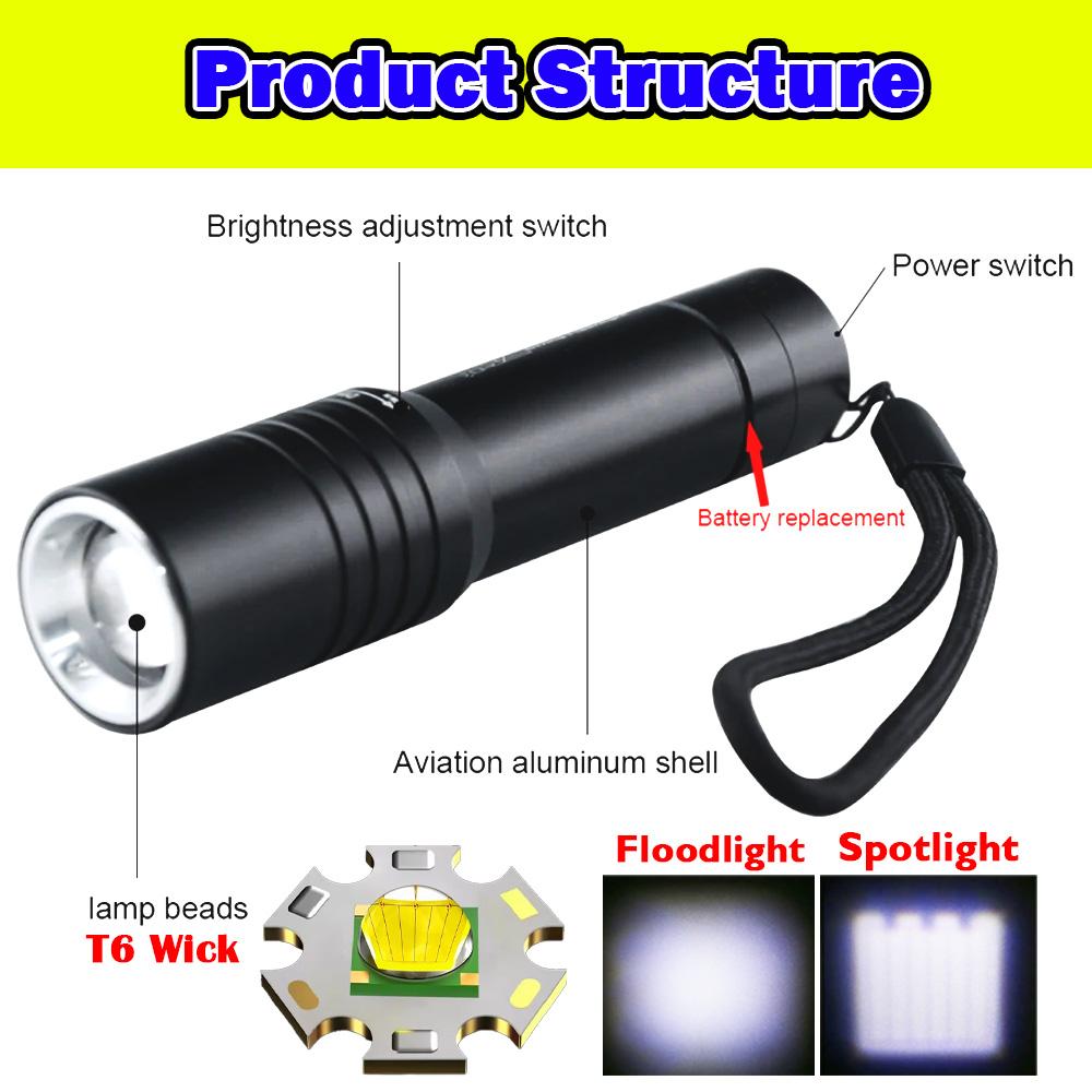 Zoomable Diving Flashlight IPX8 Waterproof Dive Lights Flashlight Portable 50M Underwater Diving Torch Hunting Lantern Fishing