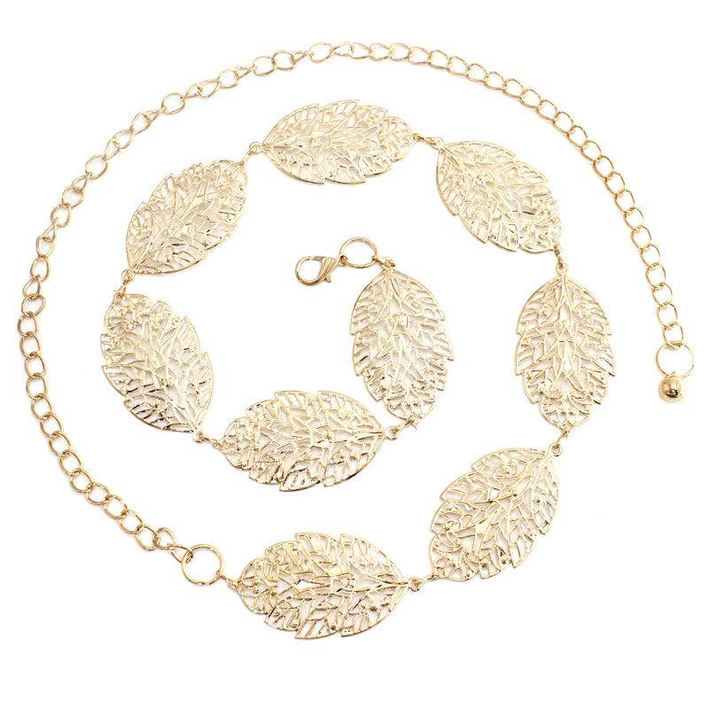 Women'S Metal Belt Leaf Hollow Temperament Decorative Dress Waist Chain Women