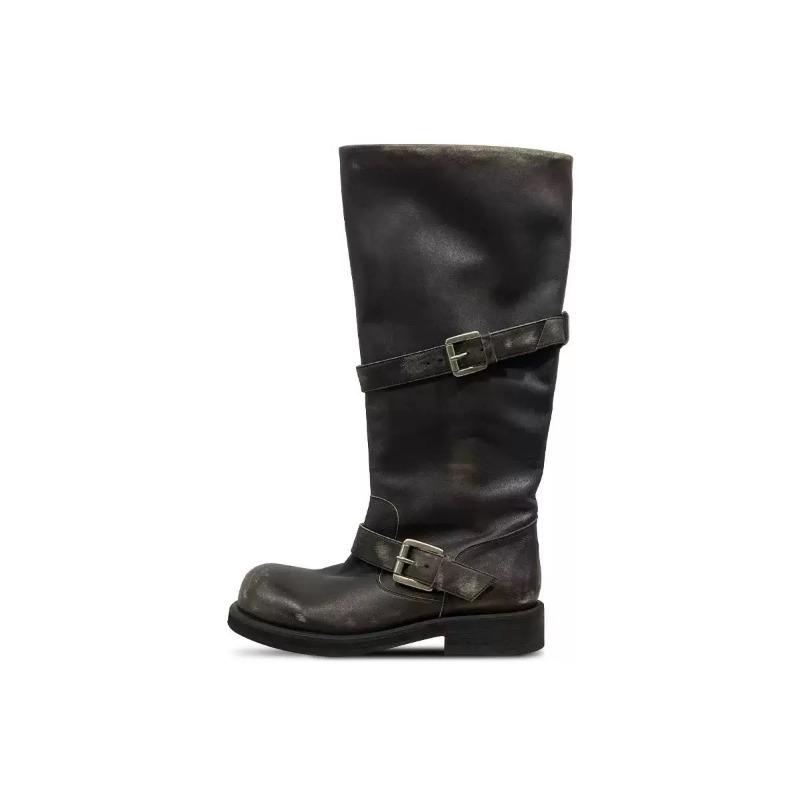 Cowhide version~ Wide tube leather shoes thick-soled high boots women's pile boots thick heel boots knight boots