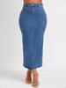 High-Waisted Slimming Denim Midi Skirt with Slit