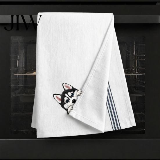 German Shepherd Beagle Dachshund Towels Cute Puppy Tea Towel, Embroidered Corgi Kitchen Dish Absorbent Dog Quick Dry Hand Towel for Lovers Bathroom