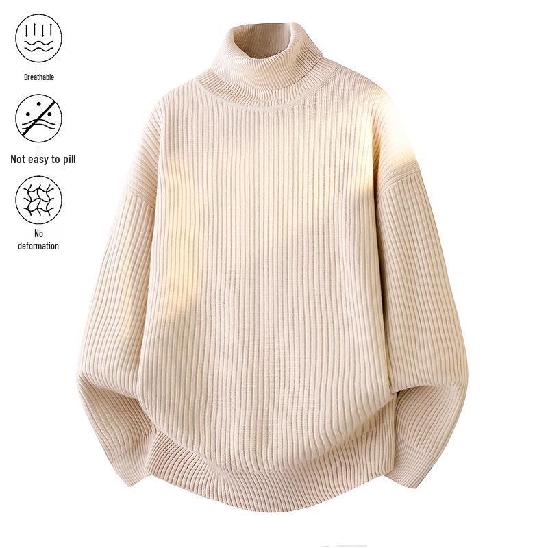 Men's Winter Thickened Turtleneck Sweater - Trendy Solid Color Youth Knitwear with Long Collar