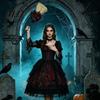 Party Atmosphere Decoration Halloween Witch Broom, Black Tulle Cosplay Costume, Gothic Plastic Broomstick Rose Skeleton Hand for Party, Home