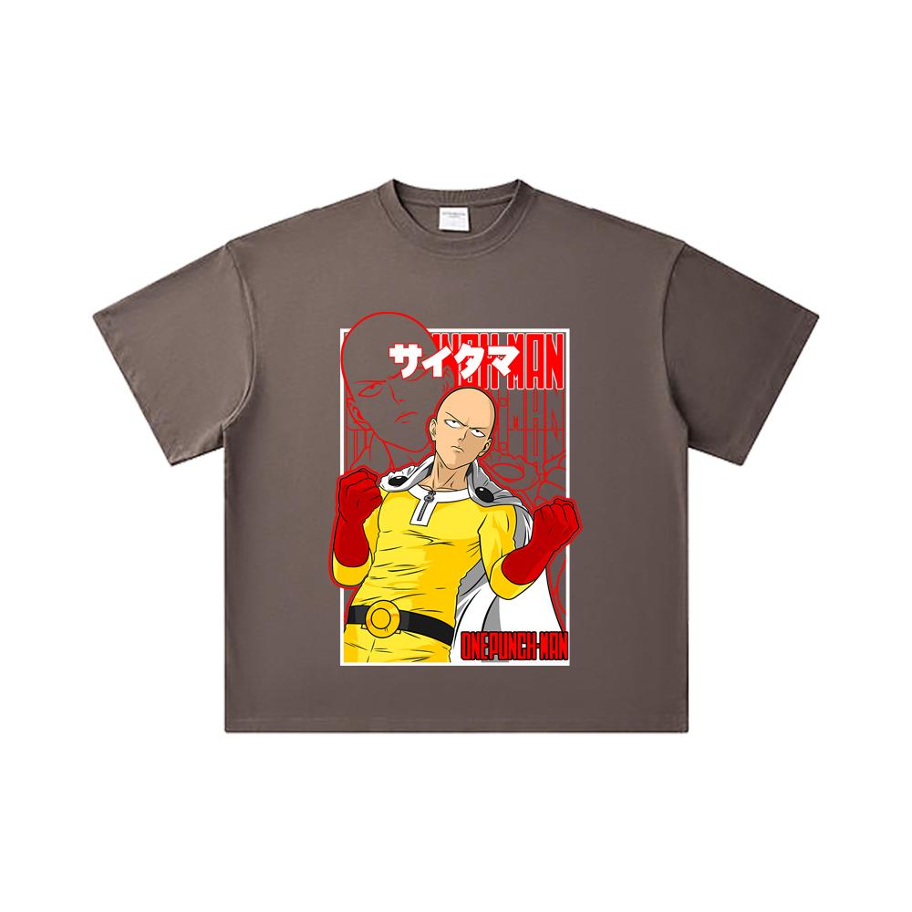260 GSM Double Yarn 32 Count 100% Cotton One Punch Man V7 Saitama Print Unisex Heavy Cotton T Shirt
