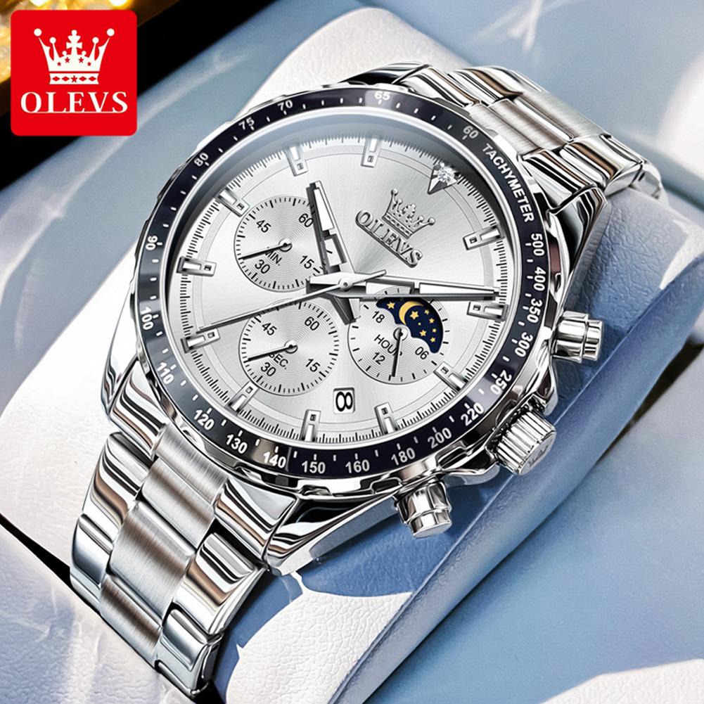 OLEVS 2945 Multifunction Chronograph Men's Watches Original Luminous Moon Phase Waterproof Calendar Quartz Wristwatches for Man