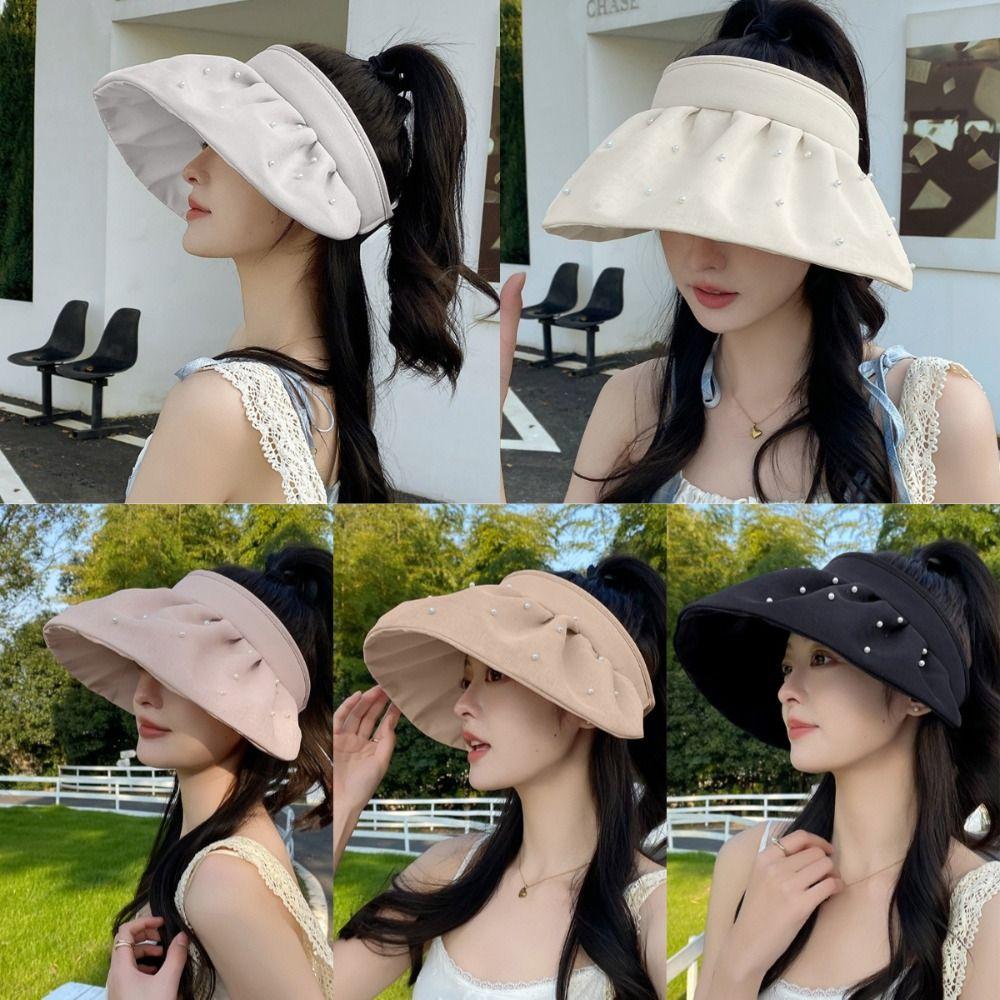 Pearl Empty Top Hat Tied Ponytail Windproof Hat Versatile Cycling Hat  Summer