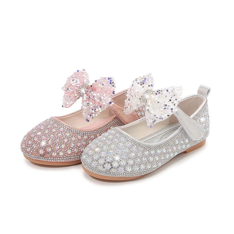 2025 Spring & Autumn Rhinestone Princess Shoes: Soft Sole Baby Bow Leather