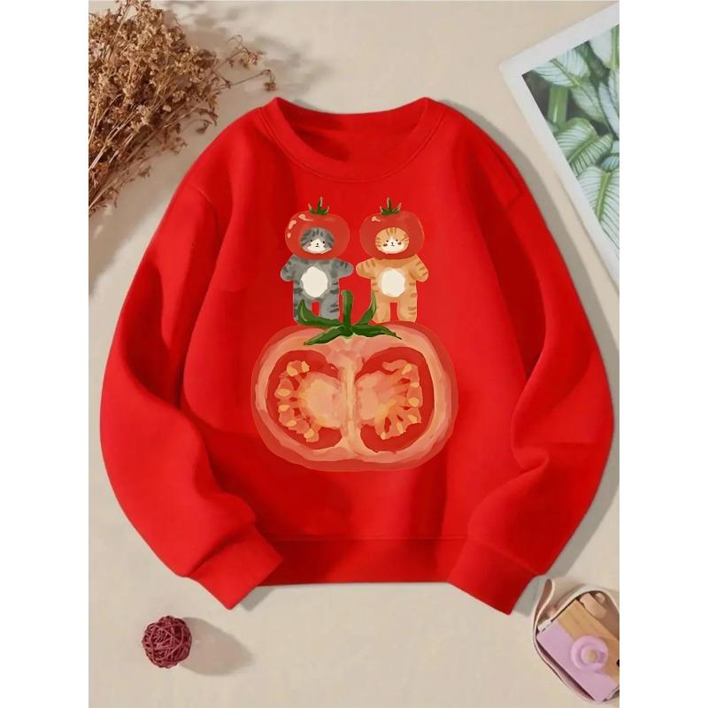 Kids Sweatshirt Round-neck Pullover Shirt, Long-sleeved Sweatshirt, Cute Print Sweatshirt, Soft Casual Sweatshirt, Easy-Care Pattern Outfit 110