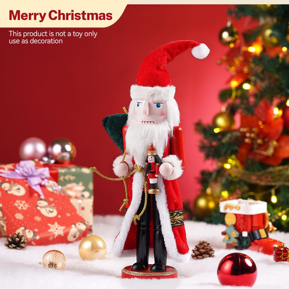 35CM Christmas Nutcracker Red Santa Claus with Cape Style Wooden Handicraft Home Office Festival Decoration Gift-giving