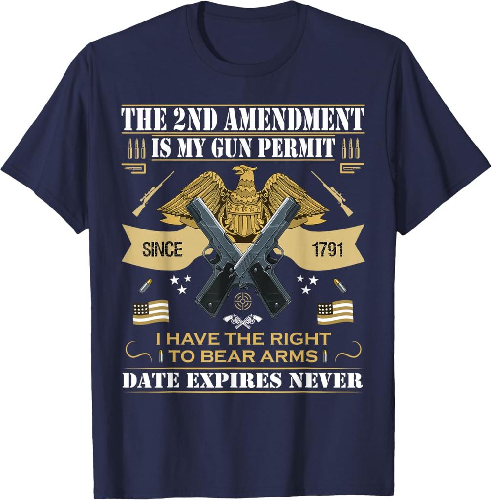 Pro Gun Second Amendment Is My Gun Permit USA American Flag TShirt 100 Cotton ONeck Short Sleeve Summer Casual Mens Tshirt