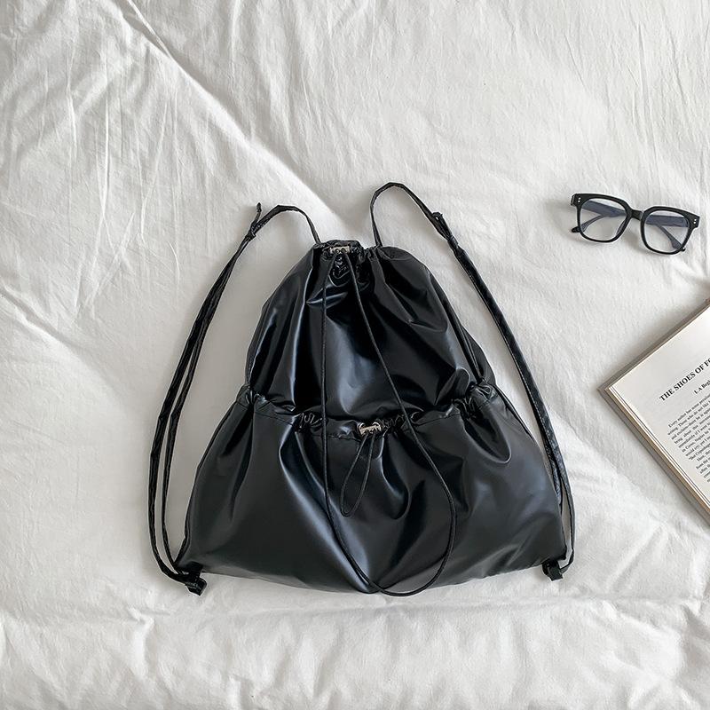 

Silver Student Backpack Ins Korean New Autumn Drawstring Drawstring Drawstring Casual Simple Large Capacity Backpack чорний