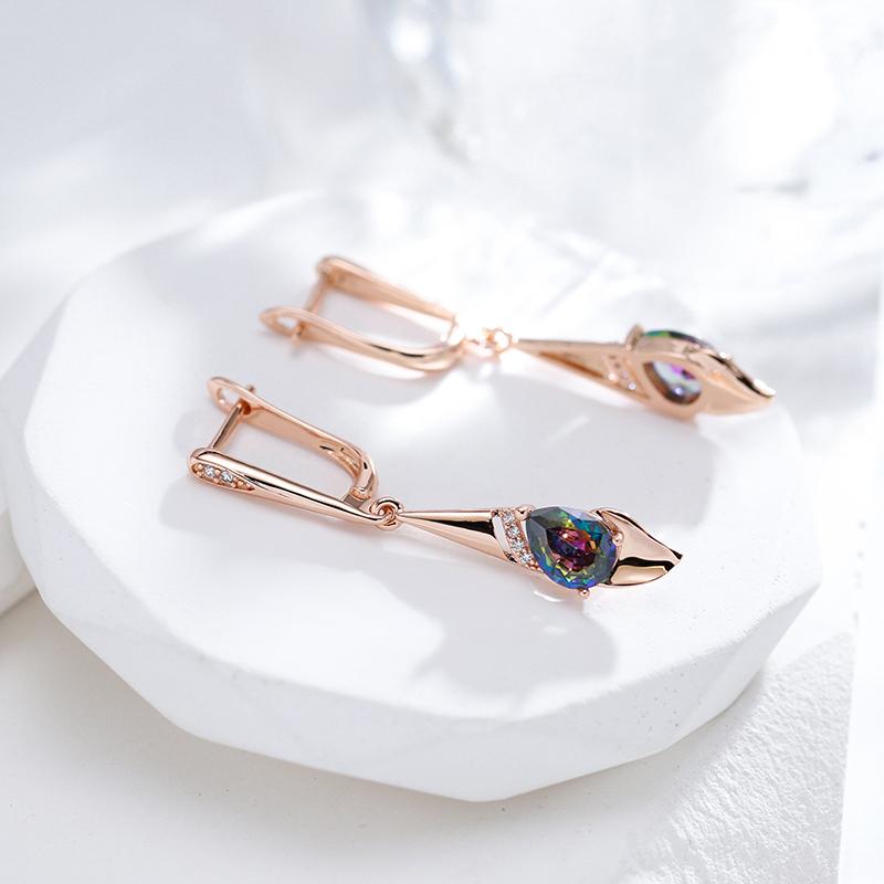 Drop Shape Colorful Zircon Long Pendant Earrings Women Vintage Personality Jewelry