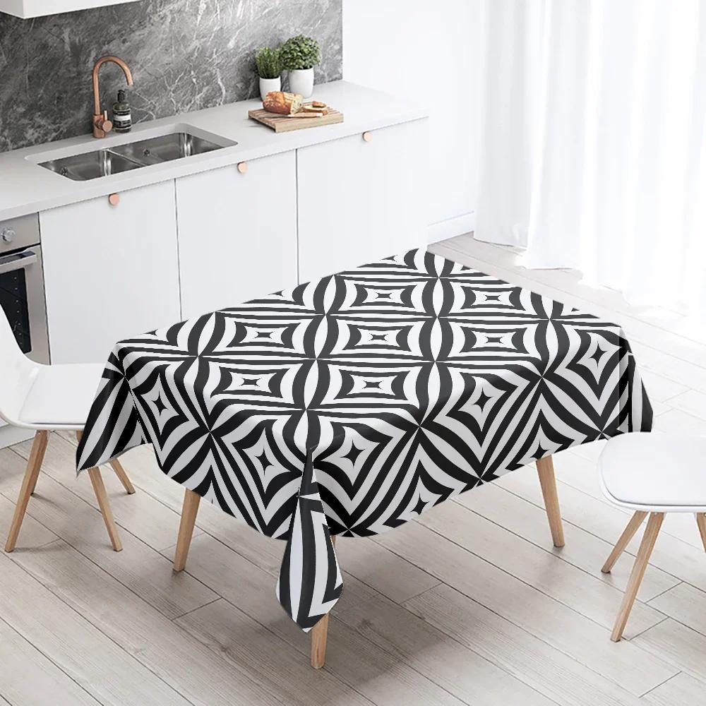 Tovaglia Geometrica Semplice Rettangolare Bianca e Nera Impermeabile Decorazione Tavolo Matrimonio Ristorante Cucina Casa