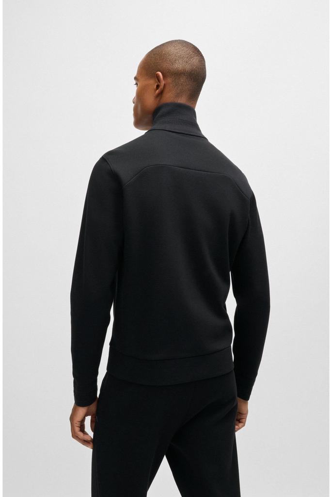 BOSS Jacquard Collar Cuff Cotton Blend Size Black Men's & Zip-Up Sweatshirt, Small,