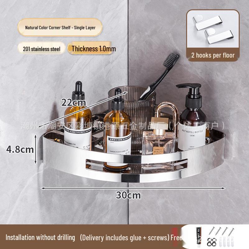 304 Stainless Steel Punch-Free Black Triangle Bathroom Corner Shelf