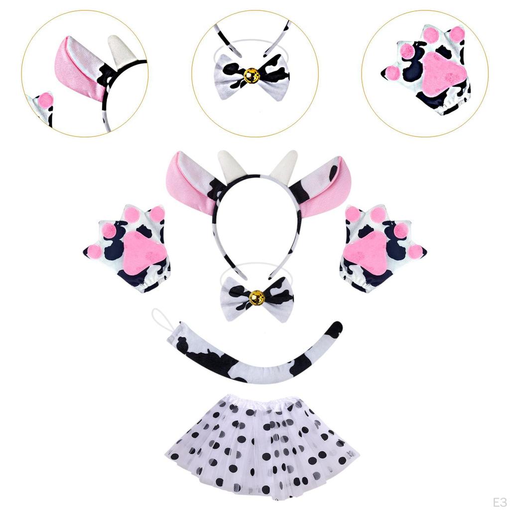 Kuh Cosplay Set Ohren Fliege Rock Handschuhe Schwanz Cartoon für Kinder Festivals