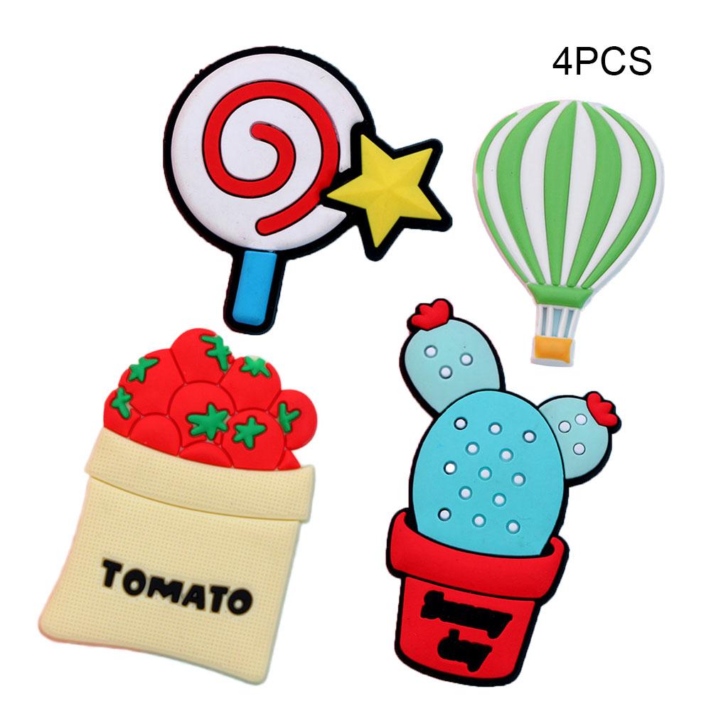 4PCS PVC Soft Plastic Color Printing Three-Dimensional Plant Food Cartoon Home Decor Fridge Magnet Refrigerator Decoration Gift