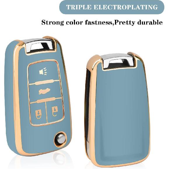 QBUC for Chevy Key Fob Cover Fit for 4 Buttons with Keychain,for Chevrolet Equinox Camaro Cruze Malibu Sonic Buick Terrain