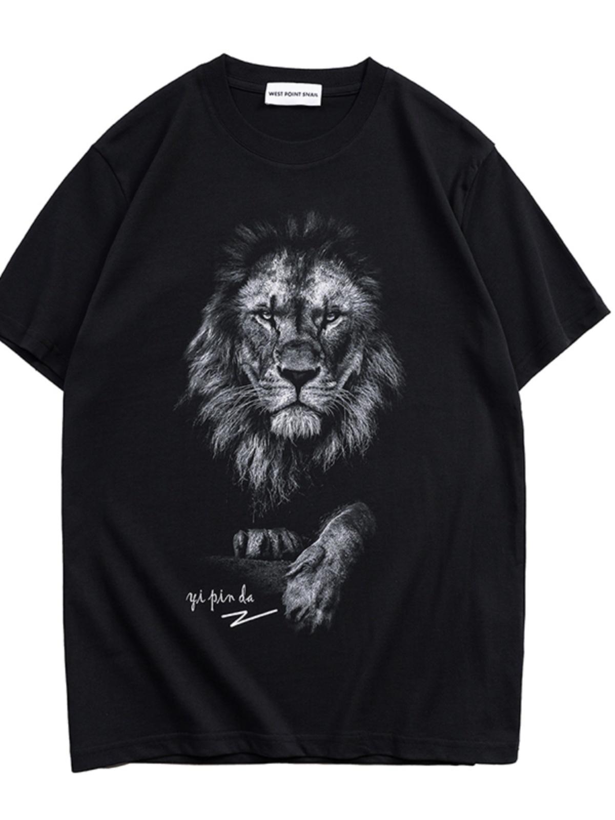

Pattern T-shirt Pattern retro top half sleeve three-dimensional Lion King High street short sleeve T-shirt summer 3XL