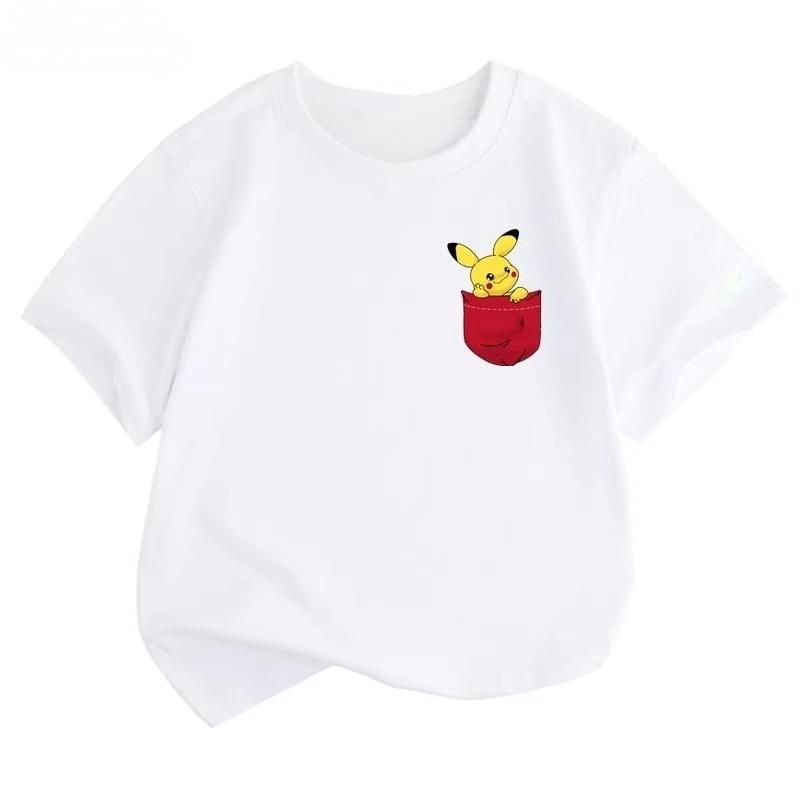 Potdemiel Summer New Pikachu Kids 100% Cotton T-Shirt, Comfortable and Breathable, Suitable for Boys and Girls 110