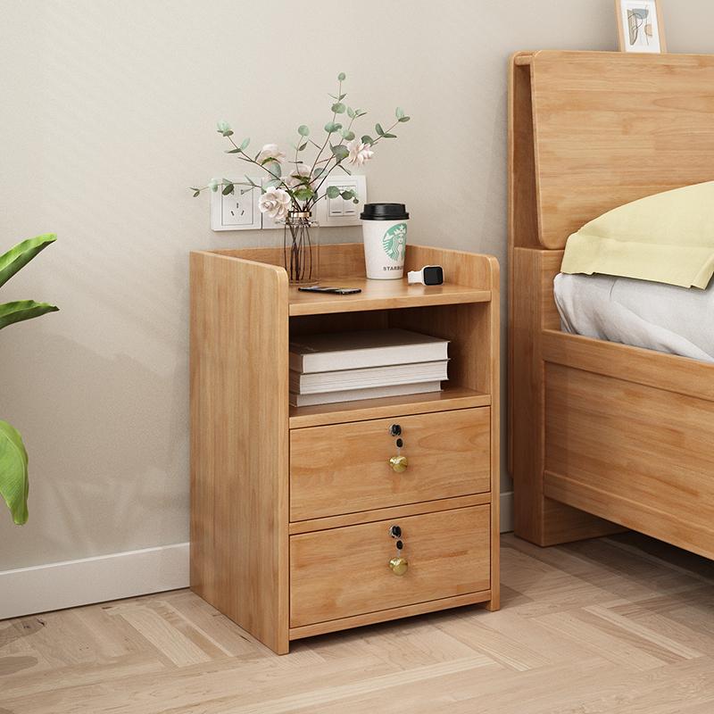Solid Wood Locking Nightstand, Compact Slim Bedside Cabinet, Modern Minimalist Storage Organizer, Narrow Gap Bedroom Furniture