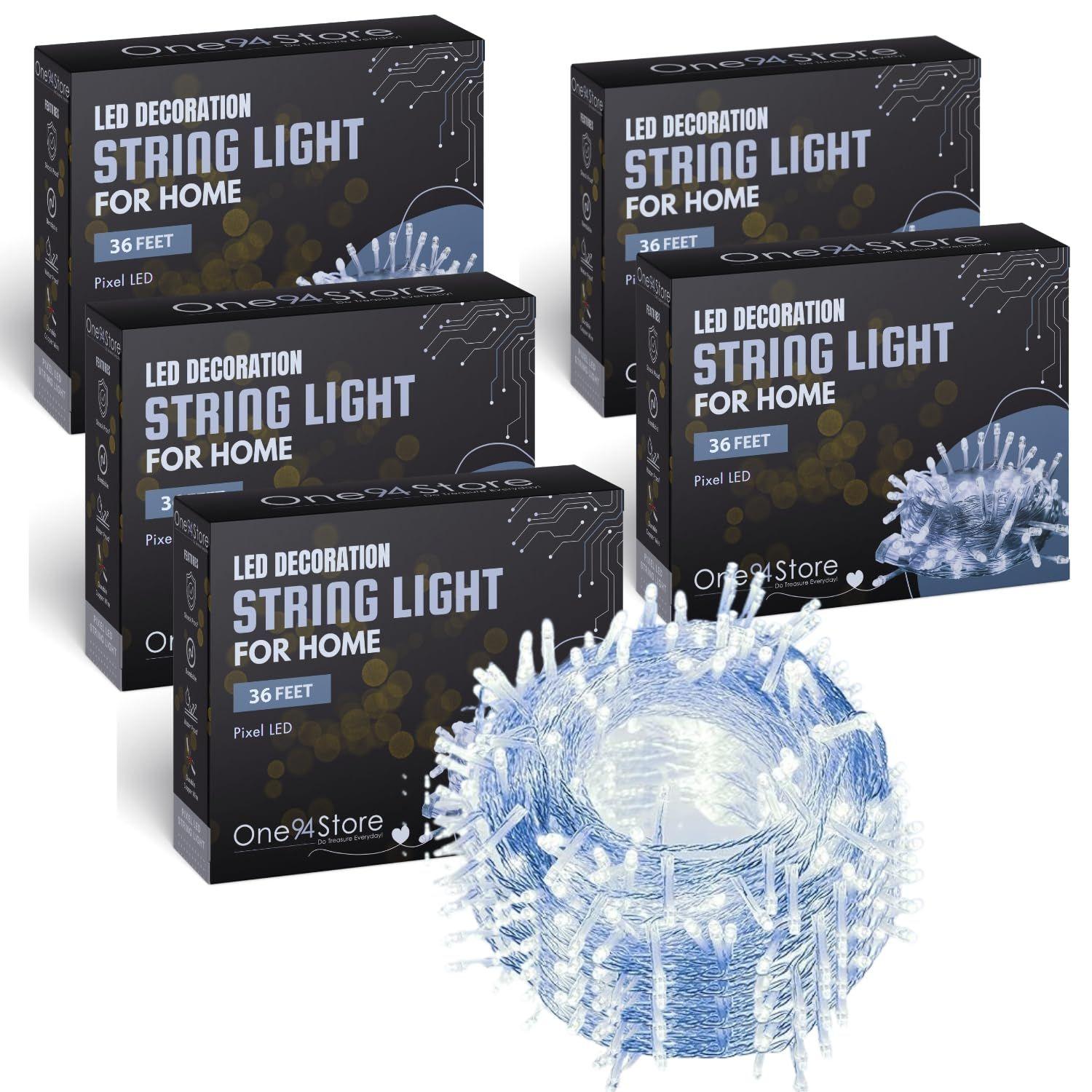 

36 Ft LED Pixel String Lights White LED Bulb Copper Wire Serial Lights , Christmas, & Home Decoration | Fairy Decorative Lighting | Pack of 5