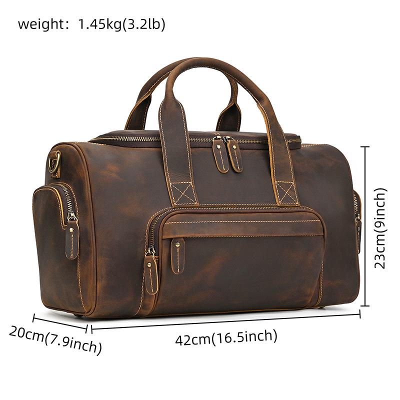 New Fashion Genuine Leather Men's Travel Bag Cowhide Luggage Bag For Man Crazy Horse Leather Crossbody Hand Luggage Shoulder Bag