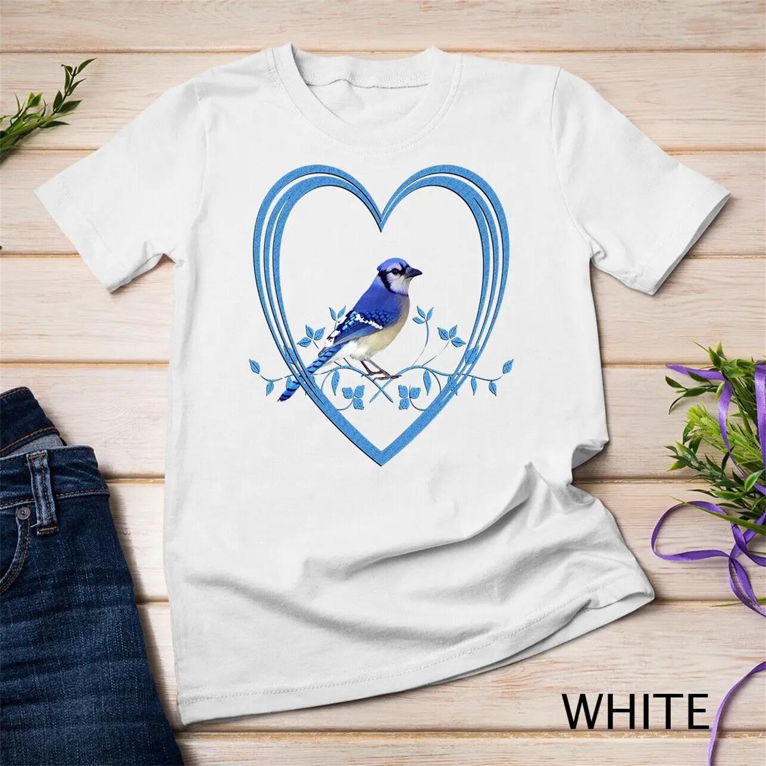 Beautiful Blue Jay Bird in Heart T shirt S