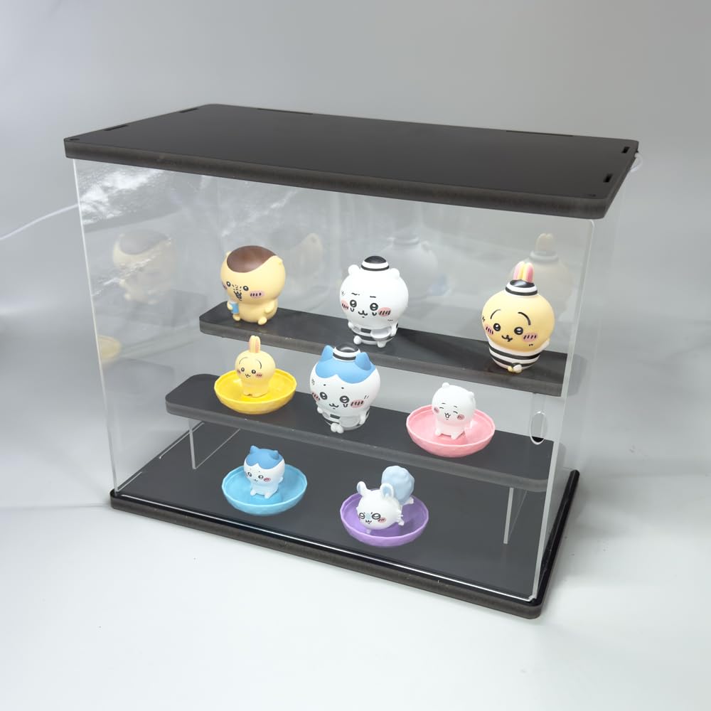 LED Downlight Acrylic Collection Case, 3 Tiers, Black, Capsule Toy Figure Light-Up, 3-Color Switching