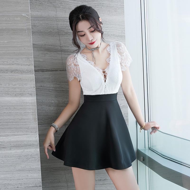 

Hollowed Lace High-Waisted A-line Skirt Dress: Sexy, Slimming, & Stylish Medium чорний/білий