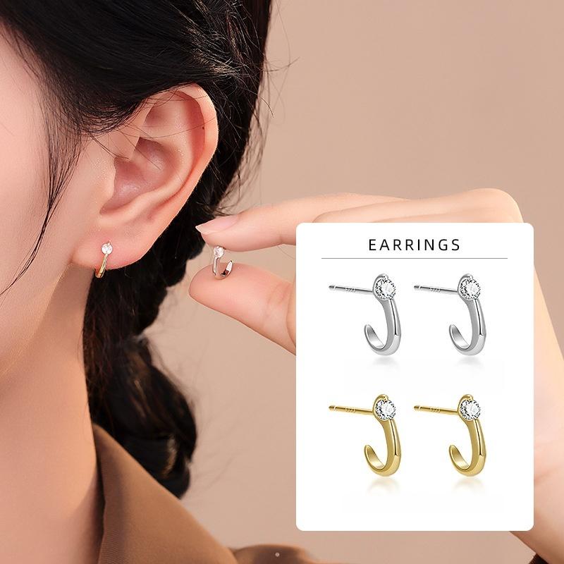Real 925 Sterling Silver Fashion Cubic Zirconia Ear Studs Delicate Geometry Stud Earrings For Women Fine Jewelry
