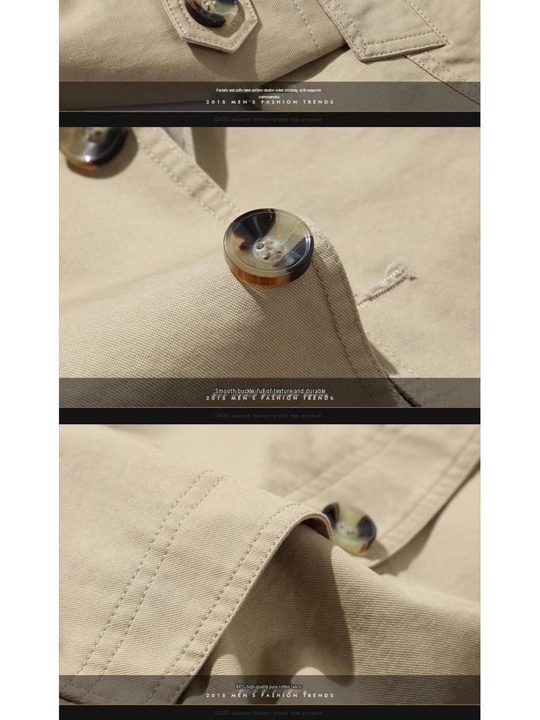 Men's Washed Cotton Fleece-Lined Mid-Length Trench Coat - Casual Autumn/Winter Outerwear