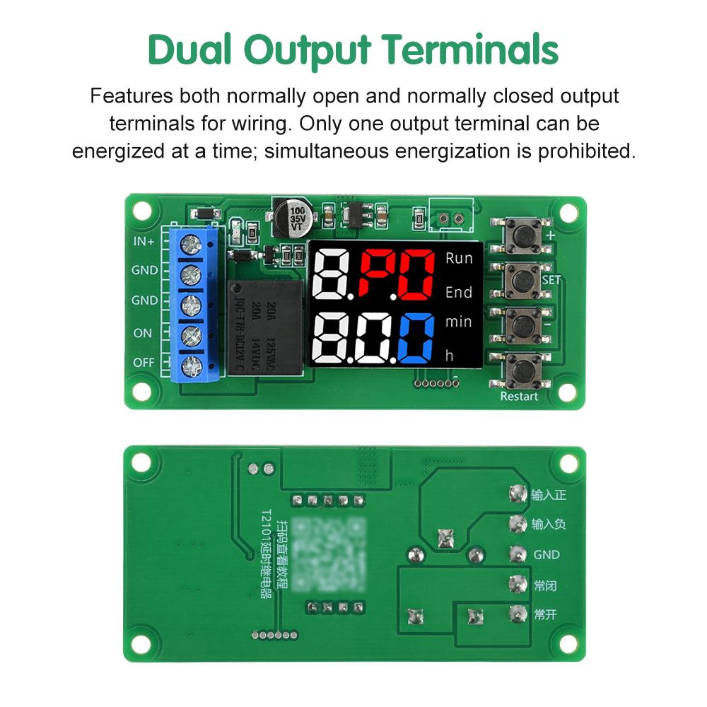T2101 DC 12V Programmable Timer Controller - Dual-Mode Single-Channel Delay Relay Module with Direct Output