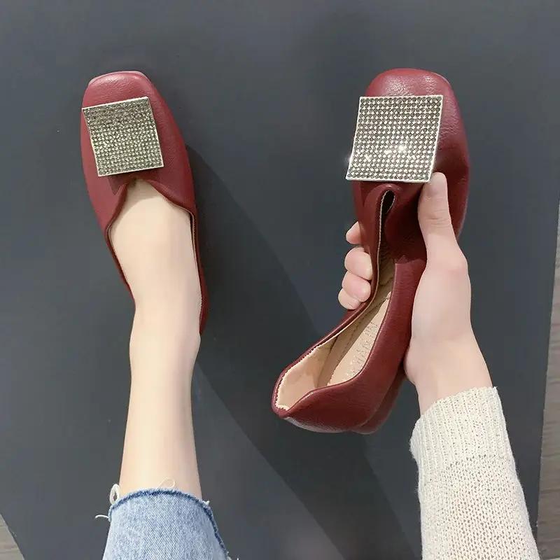 Fashion Square Toe Slip-on Women's Flat Shoes Korean Style Spring Elegant and Fashionable Wholesale Stylish Comfortable Ladies Footwear
