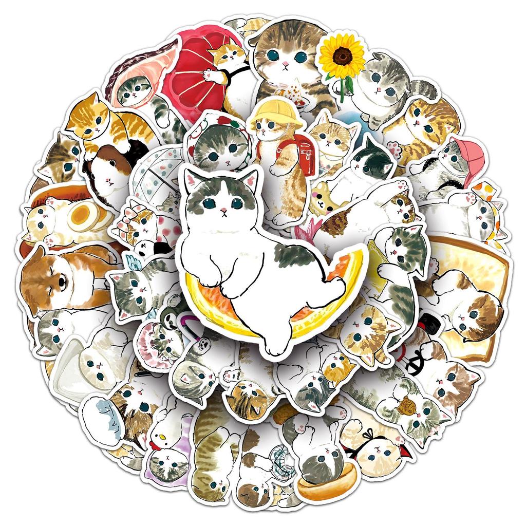 50 Hand-Drawn Cute Kitten Stickers for Kids - Perfect for Decorating Water Bottles, Suitcases, and Skateboards
