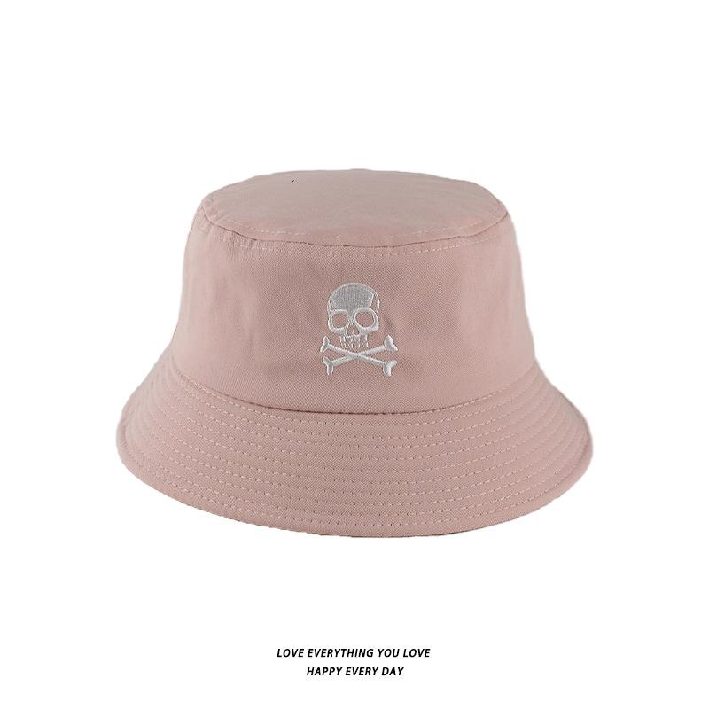 Bucket Hats Men And Women Skull Embroidered Fisherman Hat, Single-Sided Black Street Fashion Foldable Sunhat