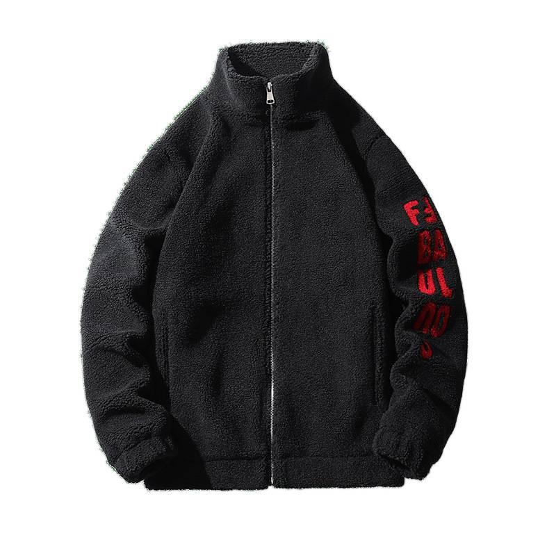 Stand-up Collar Cuffs Large Letter Embroidered Lamb Wool Cotton-padded Coat Men's Winter Thickened Warm Youth Casual Coat Cotton-padded Jacket Tide