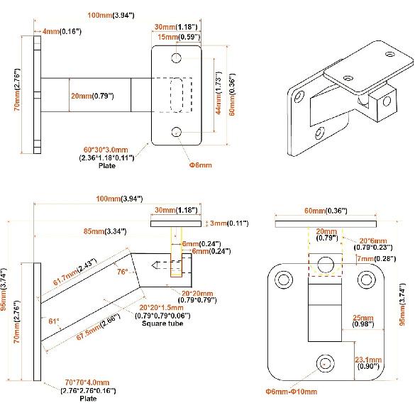 Swivel Handrail Brackets Heavy Duty Steel Hand Rail Brackets for Staircase Stair Railing, Pack of 4 (Black)