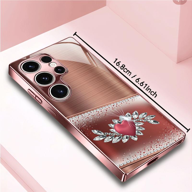 Unique Rose Gold Heart Glass Phone Case Fashion Phone Cases Mobile Phones for Samsung Galaxy S26 S25 S24 S23 S22 FE Ultra Plus