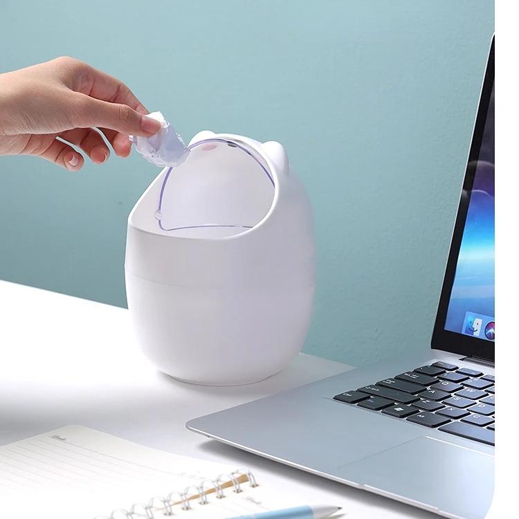 Ins Trash Can Organizer Ins Desktop with Lid Kawaii Cute Bear Trash Bin Storage Box Girl Pen Holder Storage Bucket with Flip Top