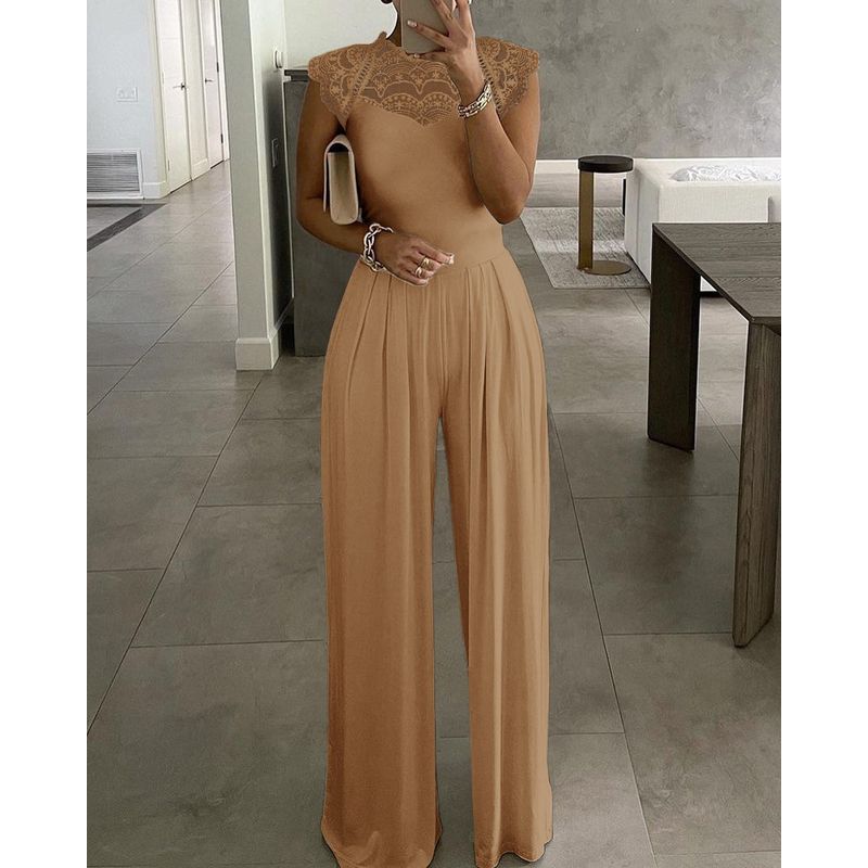 Summer Jumpsuits Sexy Elegant Sleeveless European and American Women's Lace Stitching Jumpsuit