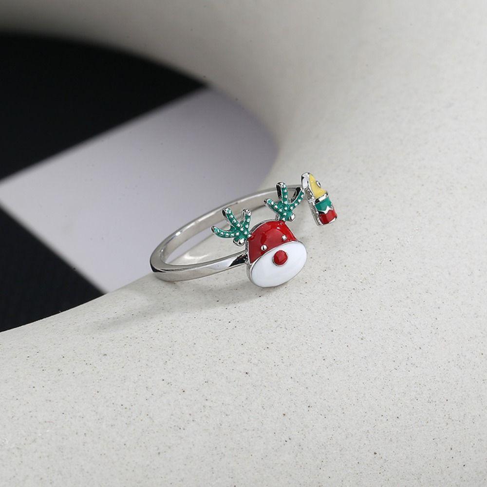 Cartoon Enamel Elk Ring Dripping Oil Christmas Finger Buckle Unique   Xmas Ornaments
